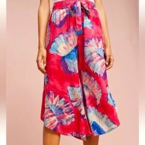 Anthropologie Lilka Floral Colorful Wide Leg 100% Viscose Culottes Pants Size M